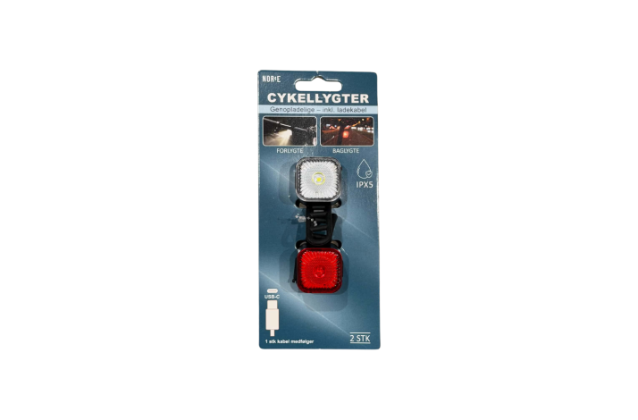 Cykellygter LED genopladelig 2 stk